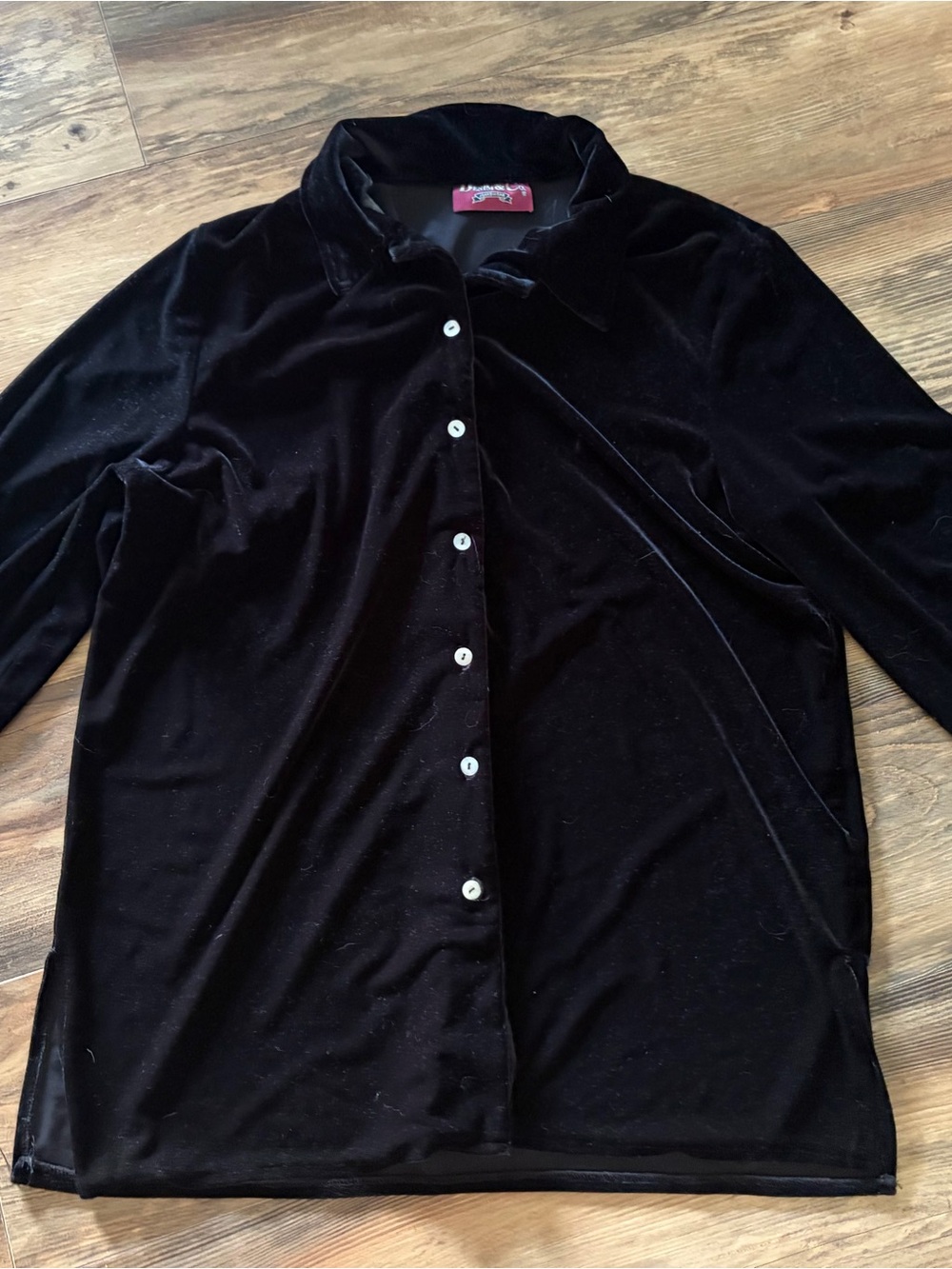 Denim&Co Black Velvet Button Down Shirt